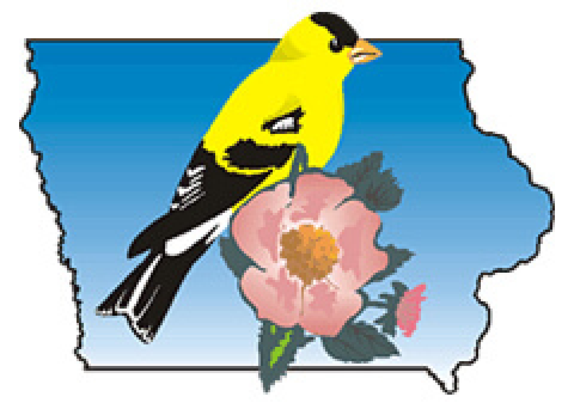 Iowa State Bird and Flower with Iowa outline