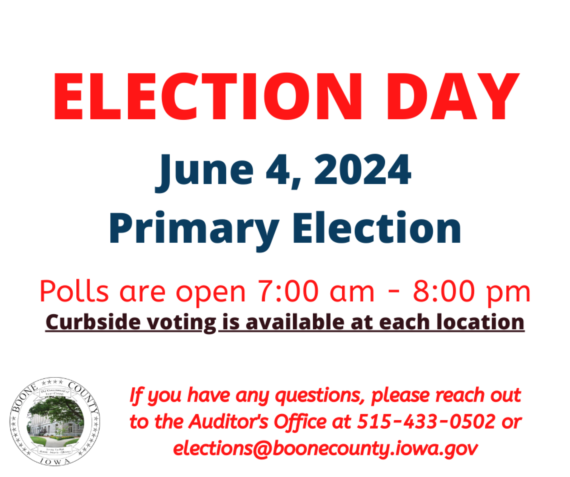 Primary Election June 4th, 2024 Boone County, Iowa